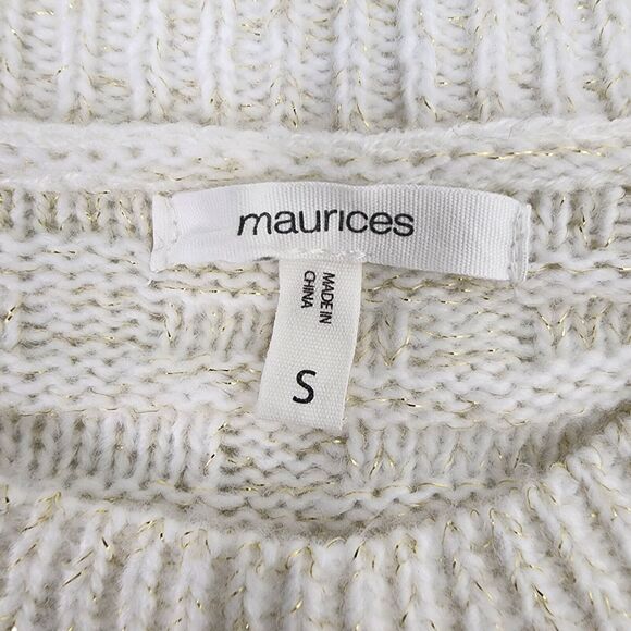 Maurices Womens Sweater Small Lurex Knit Pullover Basket Weave Crew Neck Ivory - Picture 8 of 11